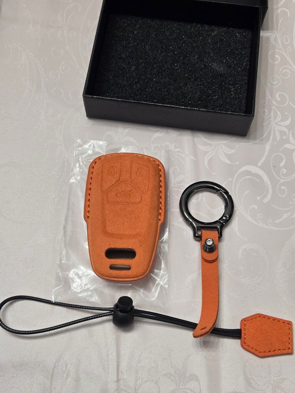 Audi Genuine Leather Smart Key Fob Cover Case Orange w/ Key Ring New Open Box